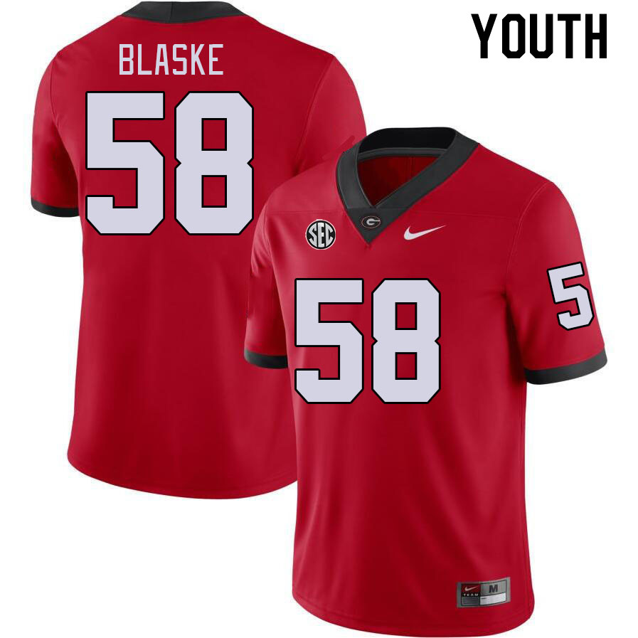 Youth #58 Austin Blaske Georgia Bulldogs College Football Jerseys Stitched-Red - Click Image to Close